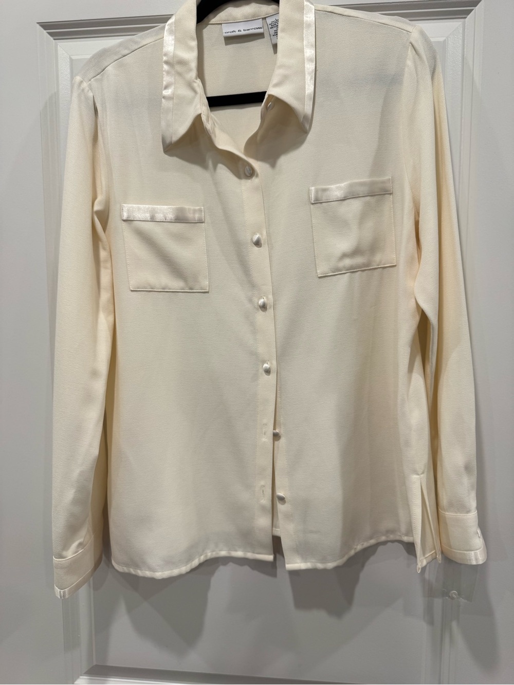 Cream Satin-Trim Button Down Shirt